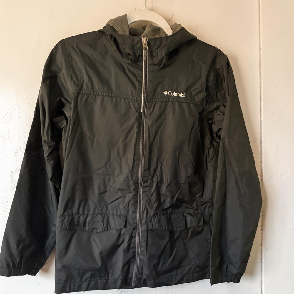 Columbia Black Full Zip Hooded Windbreaker Jacket RB3418 Women L 14/16